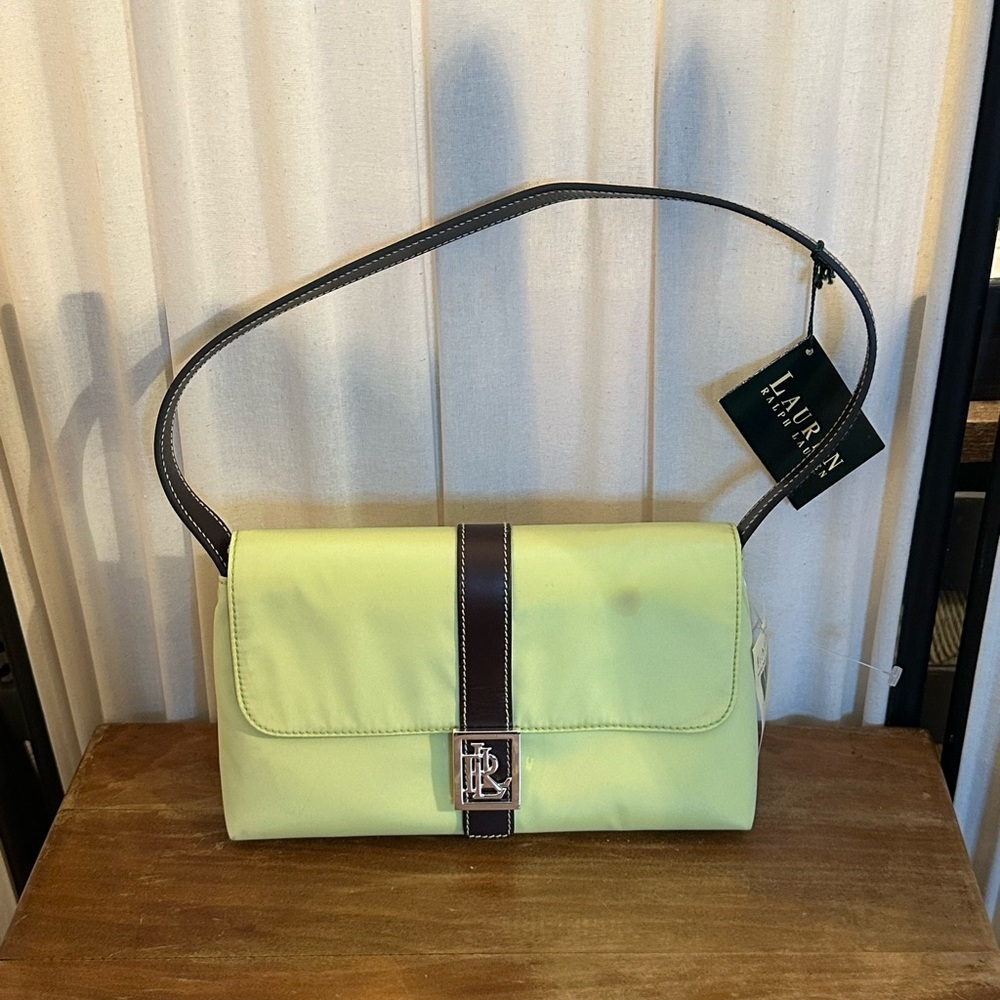 Lauren Ralph Lauren Green and Brown Shoulder Bag with Structured Design